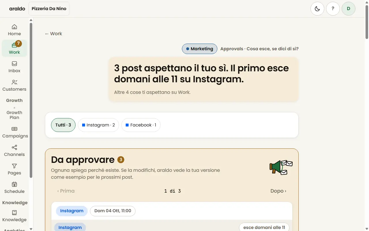 Schermata di araldo: Approva: il post, la foto, il perché — e il bottone